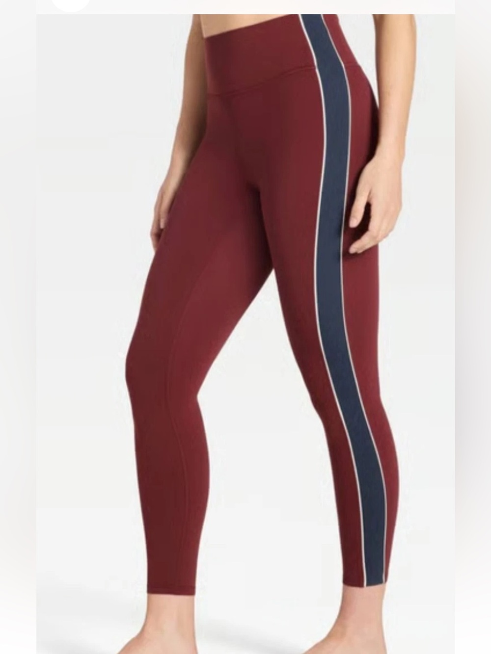 NWT All In Motion Maroon Leggings with Navy Side Stripe everyday soft size L 7/8